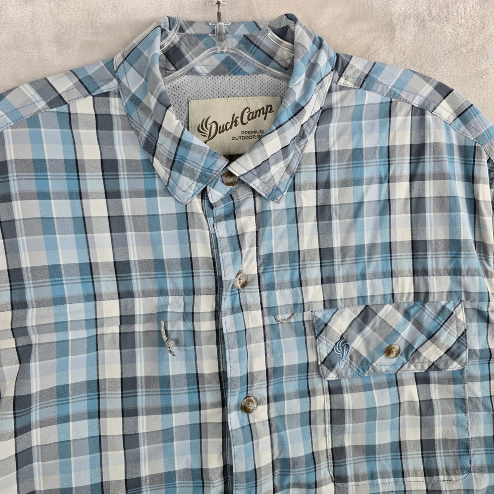 Duck Camp Mens Large Plaid Short Sleeve‎ Button Up Shirt Fishing hiking